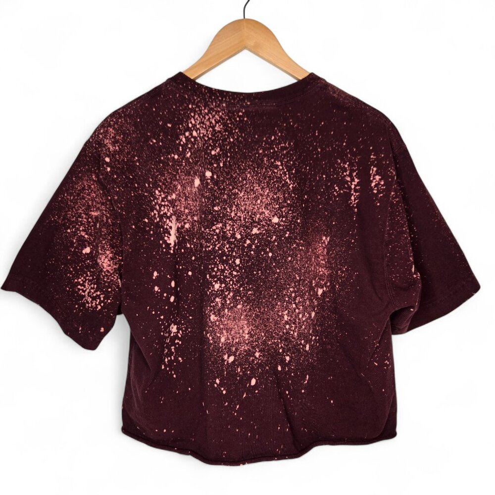 Carhartt‎ Crop Top Women's Bleach Splatter Maroon Everyday Summer Rolled Hem M - Picture 2 of 3